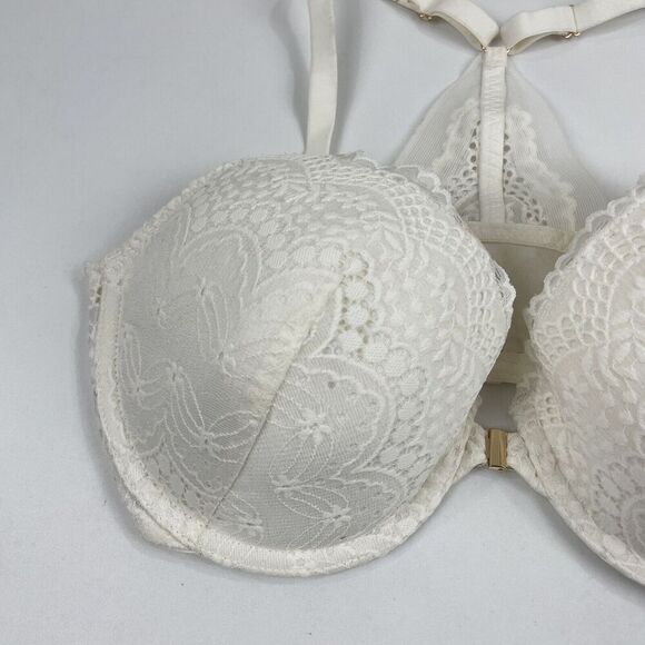 Auden Womens Demi Coverage Lightly Lined Racerback Bra 34DD White Lace - Picture 4 of 7
